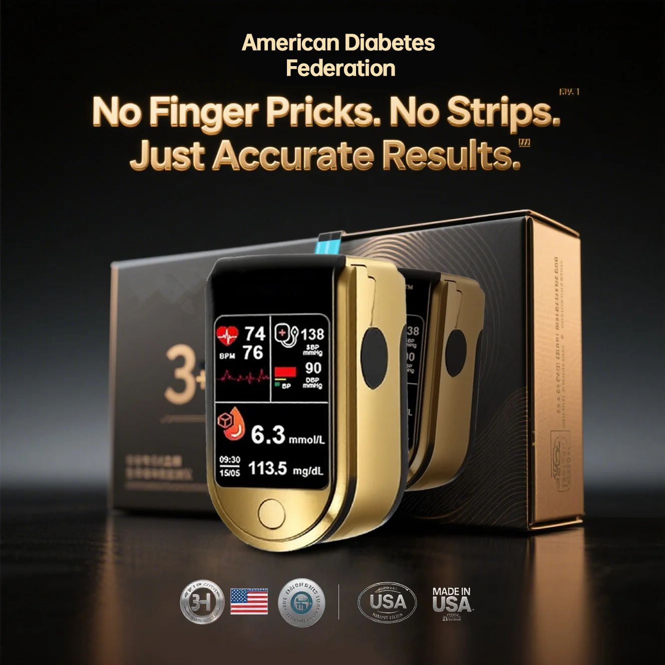 3-in-1 Health Monitor Painless Testing - Extremely Fast Readings - Accurate Tracking ✅ Blood Glucose ✅ Heart Rate ✅ Blood Oxygen All in One