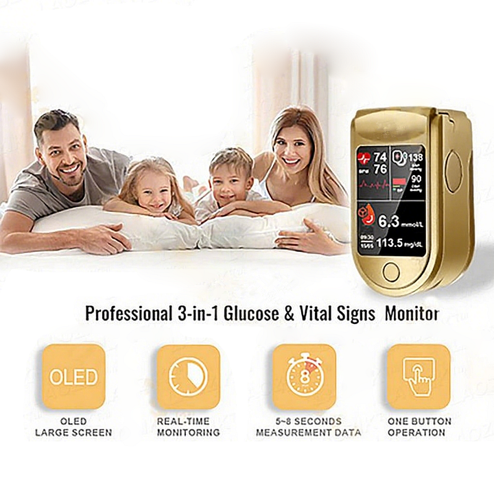 3-in-1 Health Monitor Painless Testing - Extremely Fast Readings - Accurate Tracking ✅ Blood Glucose ✅ Heart Rate ✅ Blood Oxygen All in One